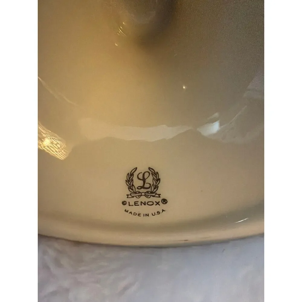 Pair Lenox Cream Gold Trim Feather Candle Holders Candlesticks Made USA 4.25